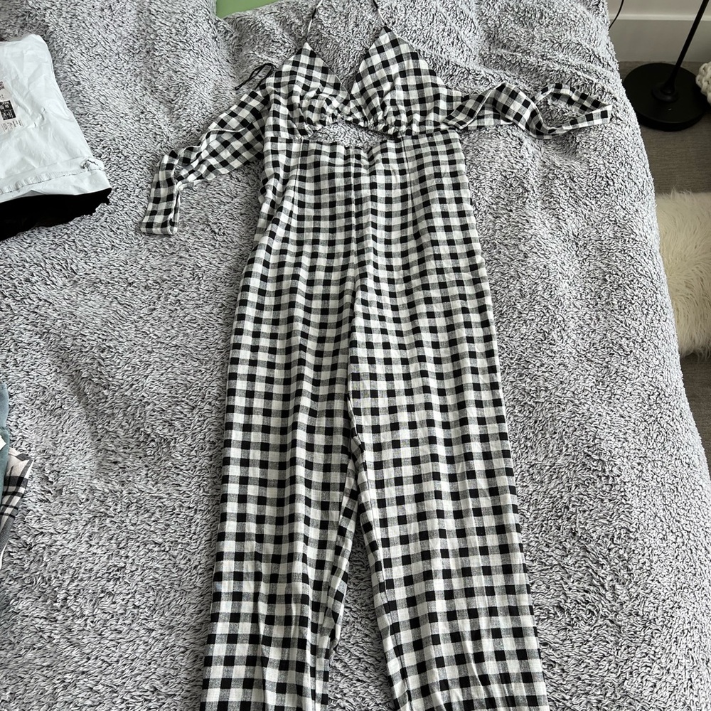 NWT Zara Gingham Cutout Jumpsuit